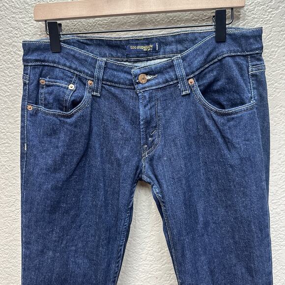 Levis 524 Too Superlow Jeans Womens 9 Medium Blue Dark Wash Stretch Denim Pants - Picture 2 of 13